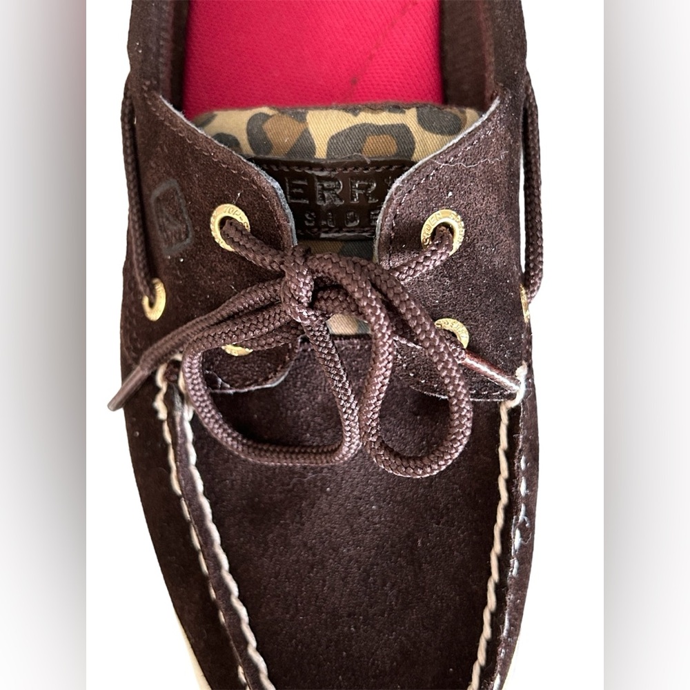 Sperry Brown Suede/Leather Cheetah Top Sider Lace Up Boat Shoes Size 8 - Picture 3 of 10